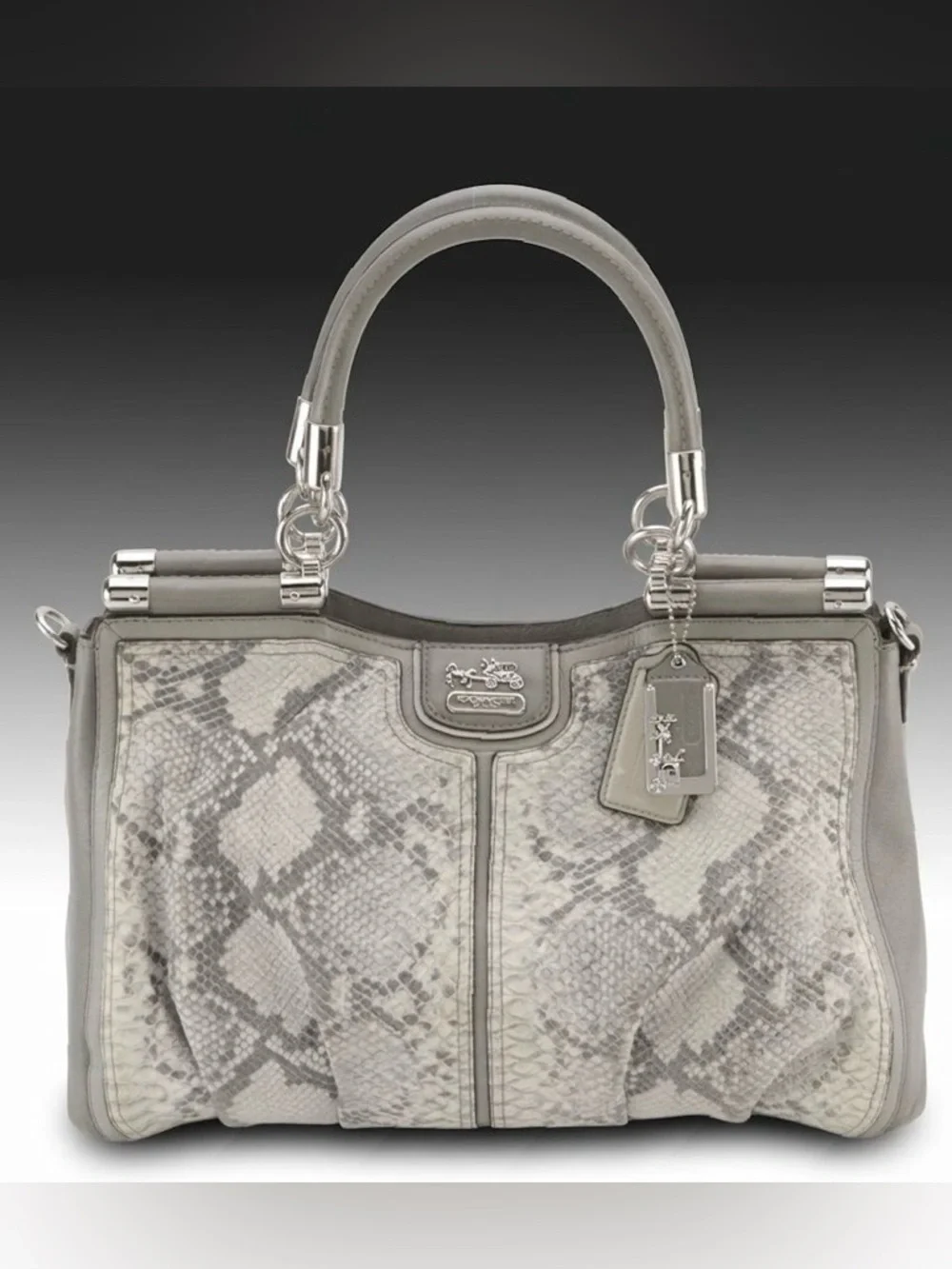 Coach Madison Pinnacle Caroline Two-Way Satchel in Snakeskin and Gray Leather